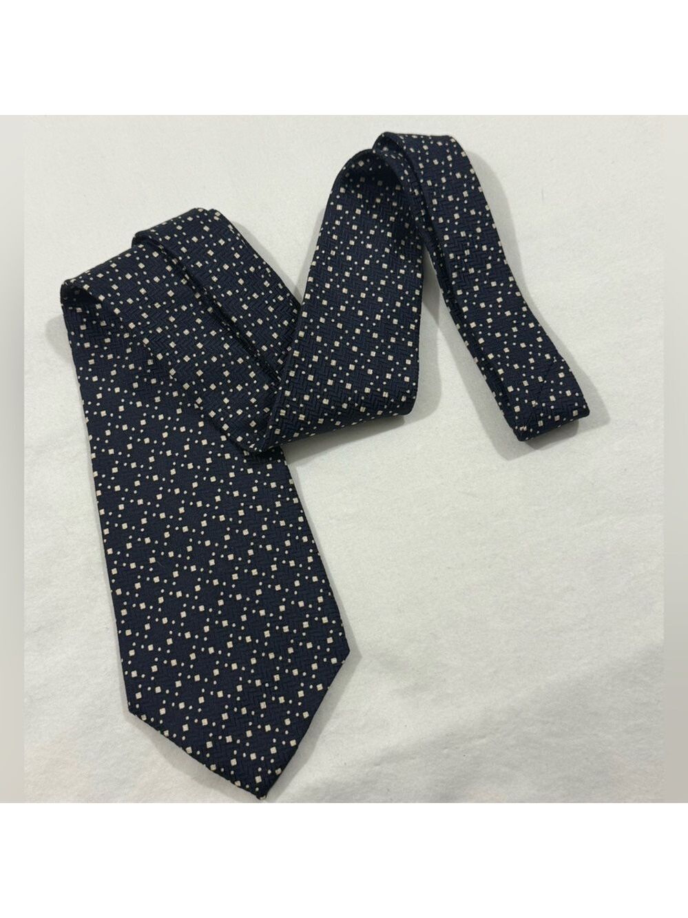 Lauren Ralph Lauren Silk Tie Navy Cream Geometric Dot Classic Mens Necktie